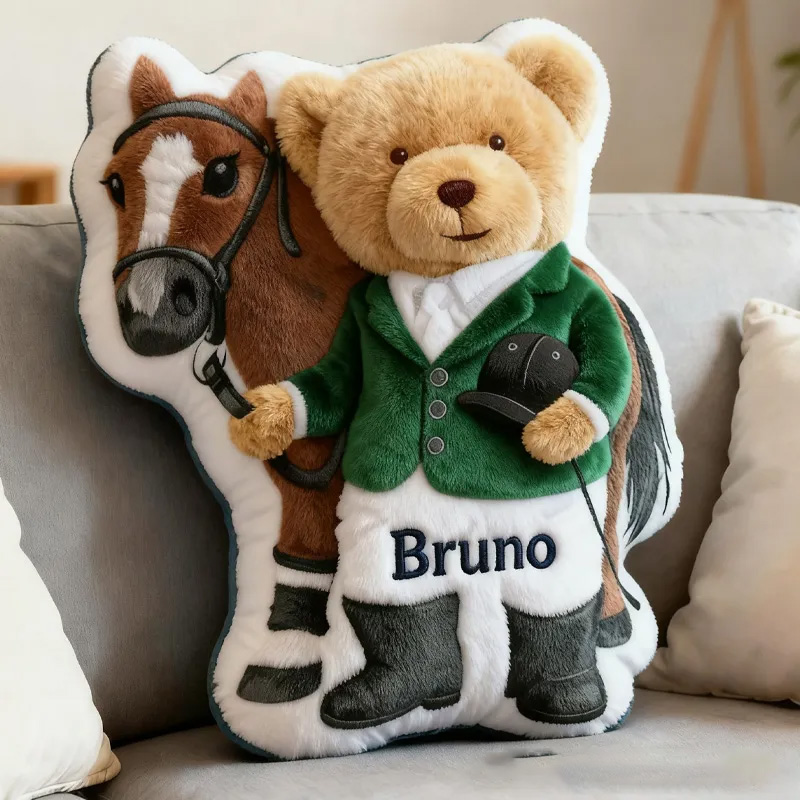 Personalized Equestrian Teddy Bear Pillow Graphic 3D Print for Riding Enthusiasts Horse Lovers Rider Racing Soft and Funny Home Decor