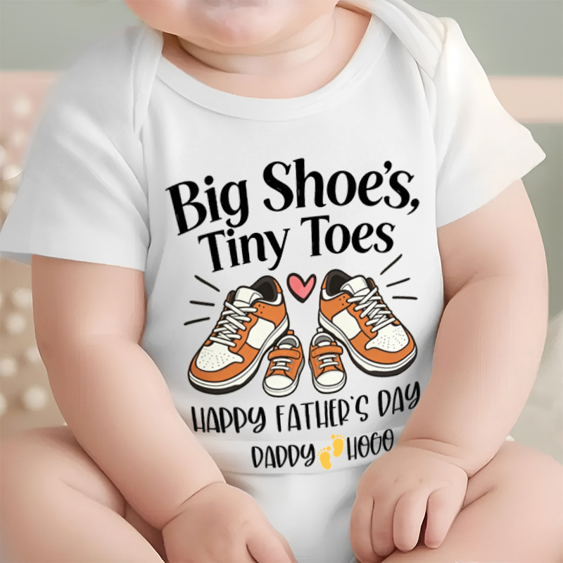 Personalized Big Shoes Tiny Toes Happy Fathers Day Daddy And Baby Matching Sneaker Heart Graphic Baby Bodysuit