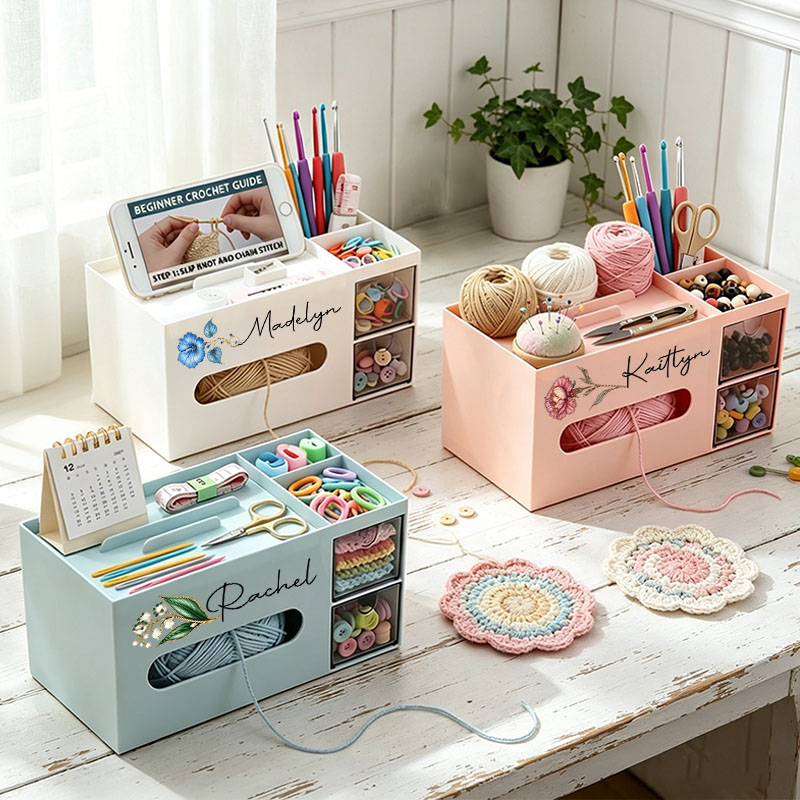 Multifunctional Crochet Tool Storage Box with Storage & Holder Desktop Organizer for Crochets Small Items Decorative Crochet Tool Storage Holder for Living Room Study Bedroom
