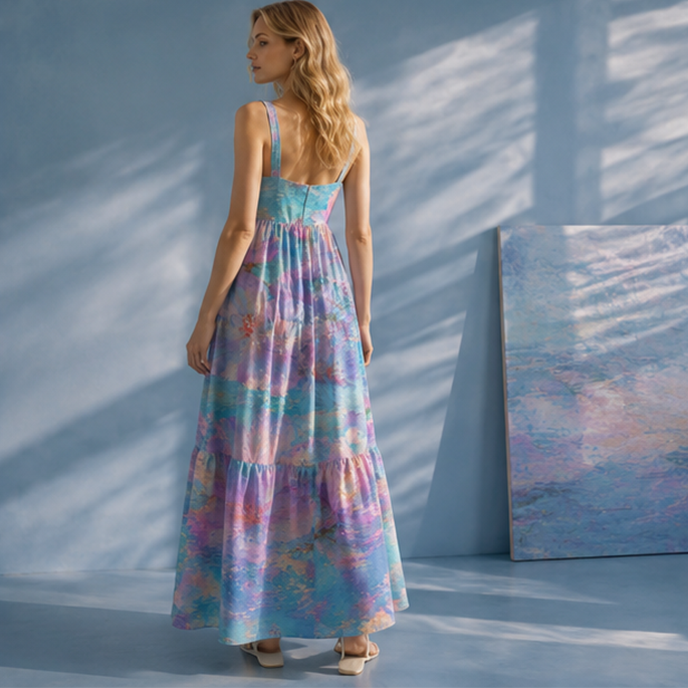 Oil Painting Pink Floral Impressionist Printed Maxi Dress