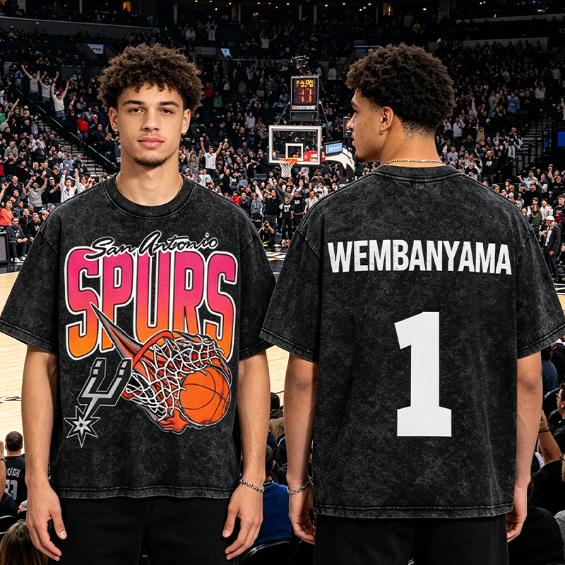 Personalized Basketball Washed T-Shirt San Antonio Spurs On Fire Custom Name and Number Gift for Fans