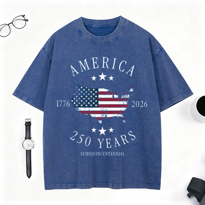 America 250th Anniversary 1776-2026 Vintage Washed T-Shirt - Patriotic USA Map Flag Graphic Tee