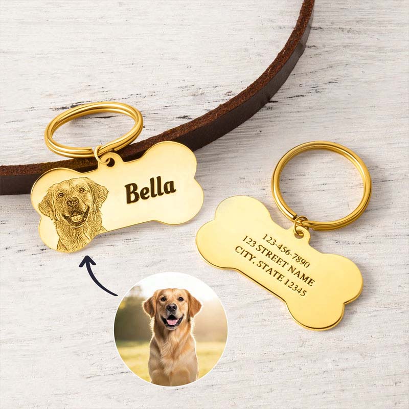 Personalized Bone Shape Photo Design Pet Name Tag with Engraved Text Daily Use Birthday Gift for Dog Owners