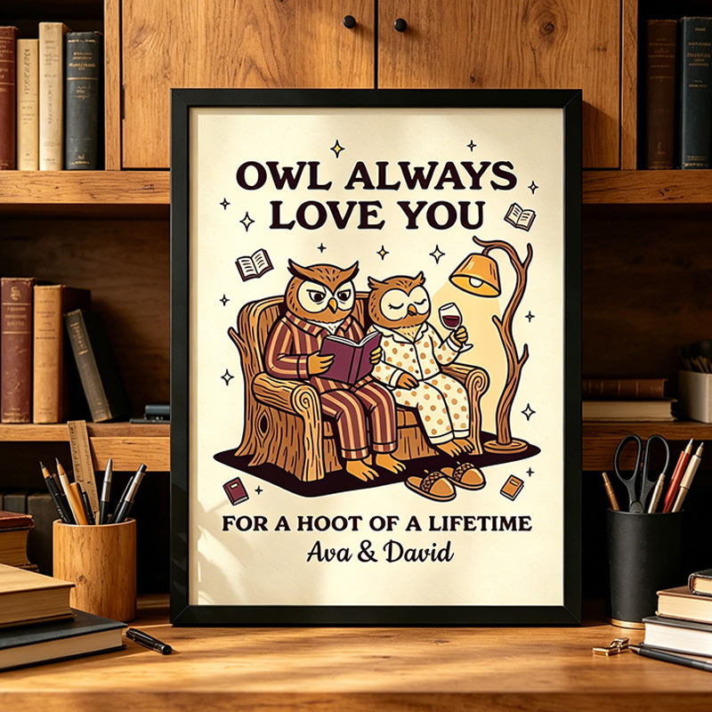 Personalized Owl Always Love You Couple Wall Art Couple Canvas Owl Print Poster Romantic Love You Longer Wall Decor Anniversary  Gift Couple Owl Home Decor