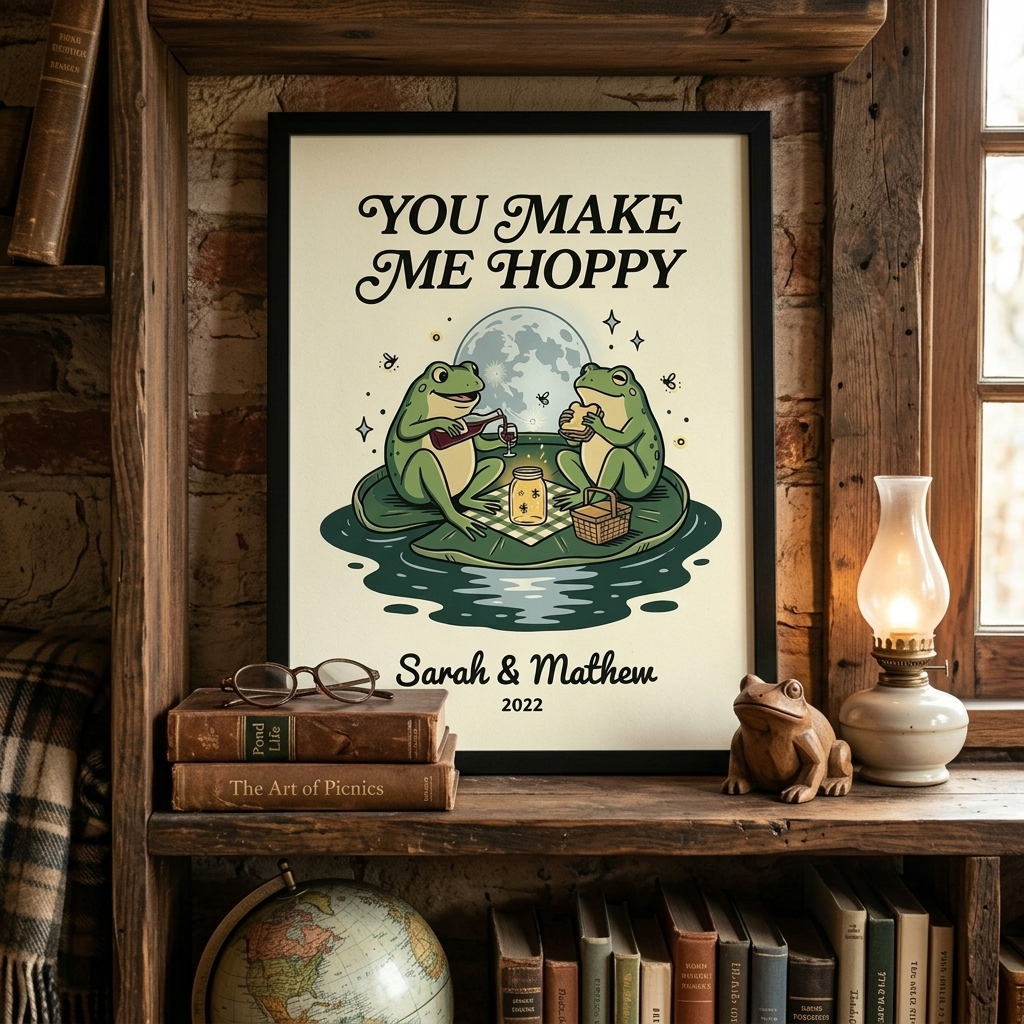 Personalized You Make Me Hoppy Frog Couple Wall Art Couple Canvas Frog Print Poster Romantic Love You Longer Wall Decor Anniversary  Gift Couple Frog Home Decor