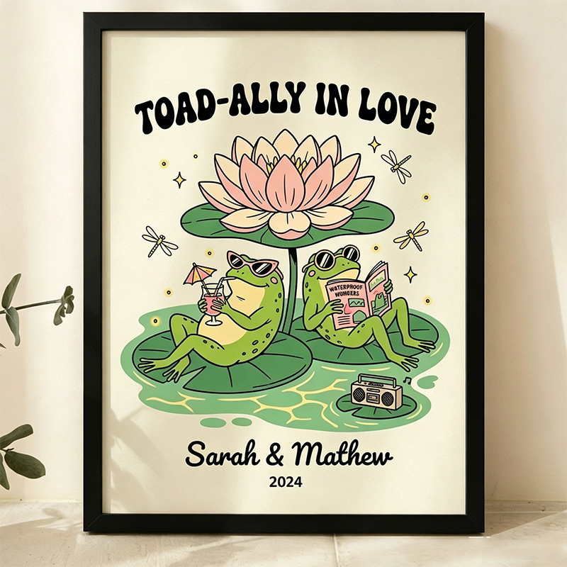 Personalized Toad-Ally in Love Frog Couple Wall Art Couple Canvas Frog Print Poster Romantic Love You Longer Wall Decor Anniversary  Gift Couple Frog Home Decor