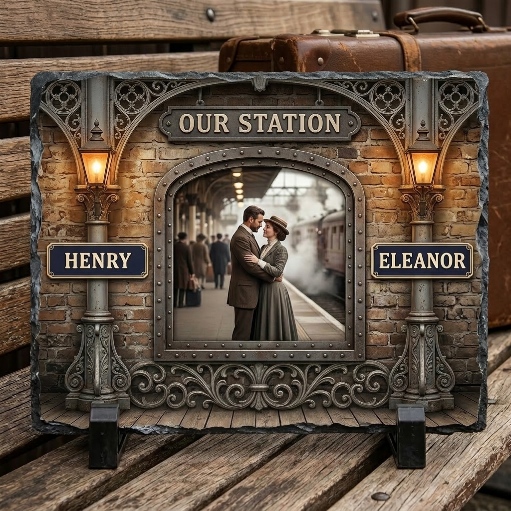 Personalized Retro Couple Photo Rectangle Shaped Stone with Stand Newlyweds Stone Annversary Gift Couple Home Keepsake Gift
