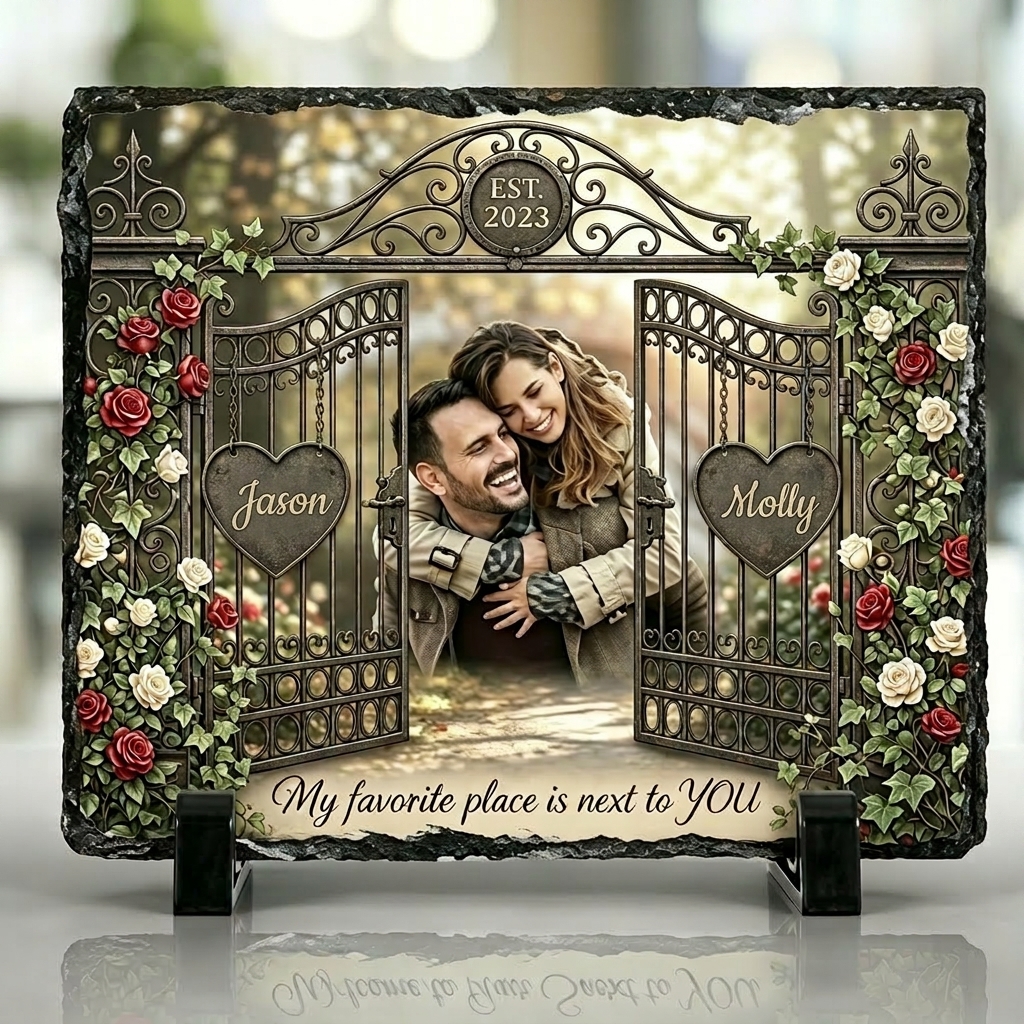 Personalized My Favorite Place Is Next To You Couple Photo Rectangle Shaped Stone with Stand Couple Stone Plaque with Names Anniversary Gift Couple Home Keepsake Gift