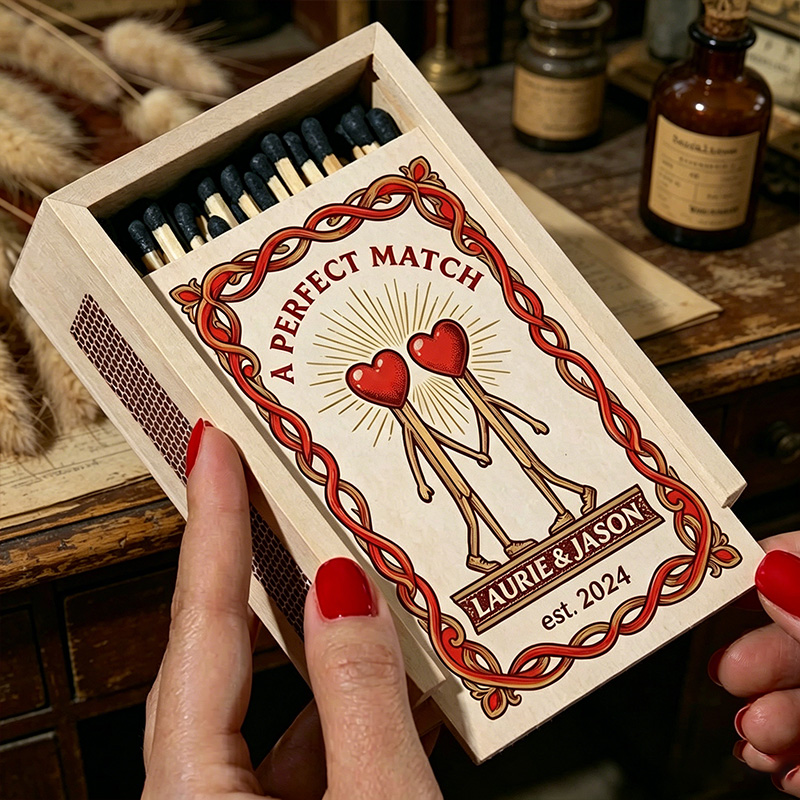 Personalized Couple Matchbox Custom Date Night Matchbox Christmas Dinner Matchbox without Match Wedding Gift for Couple Anniversary Gift Matchbox 