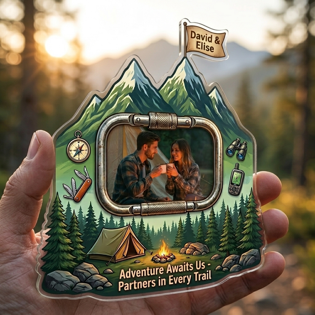 Personalized Camping Couple Photo Fridge Magnet Custom Couple Gift with Names Anniversary Gift for Her Him Camping Lovers Gift
