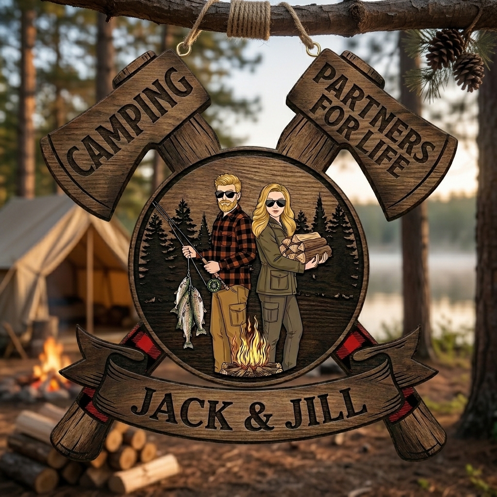 Personalized Camping Partners for Life Couple Camping Sign with Names Acrylic Camping Sign Over Print Camping Couple Gift Idea
