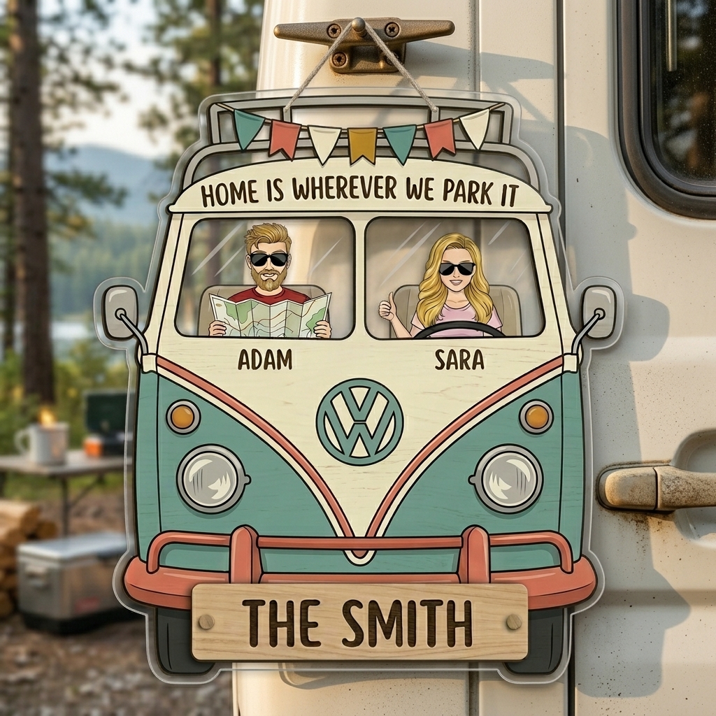 Personalized Home is Where We Park It Camping Couple Acrylic Sign with Names Camping Couple Gift Idea