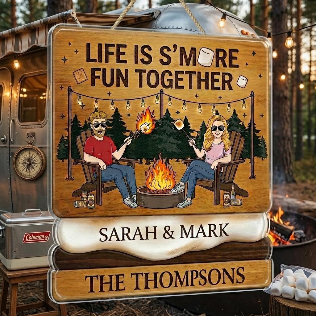 Personalized Camping Couple Sign with Names Acrylic Camping Sign Over Print Camping Couple Gift Idea Couple Gift 