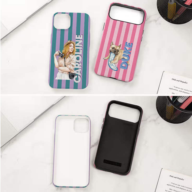 Personalized Retro Stripe Photo Phone Case for iPhone with Name Daily Use Birthday Gift for Family Friend