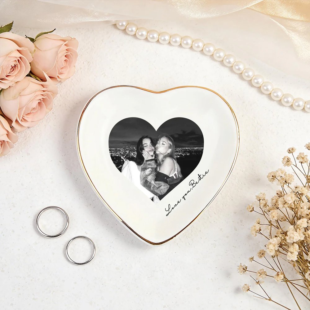 Personalised Photo Trinket Dish With Custom Jewelry Ring Dish, Wedding Gift, Bridesmaid Proposal, Trinket Tray for Best Friend, Bestie