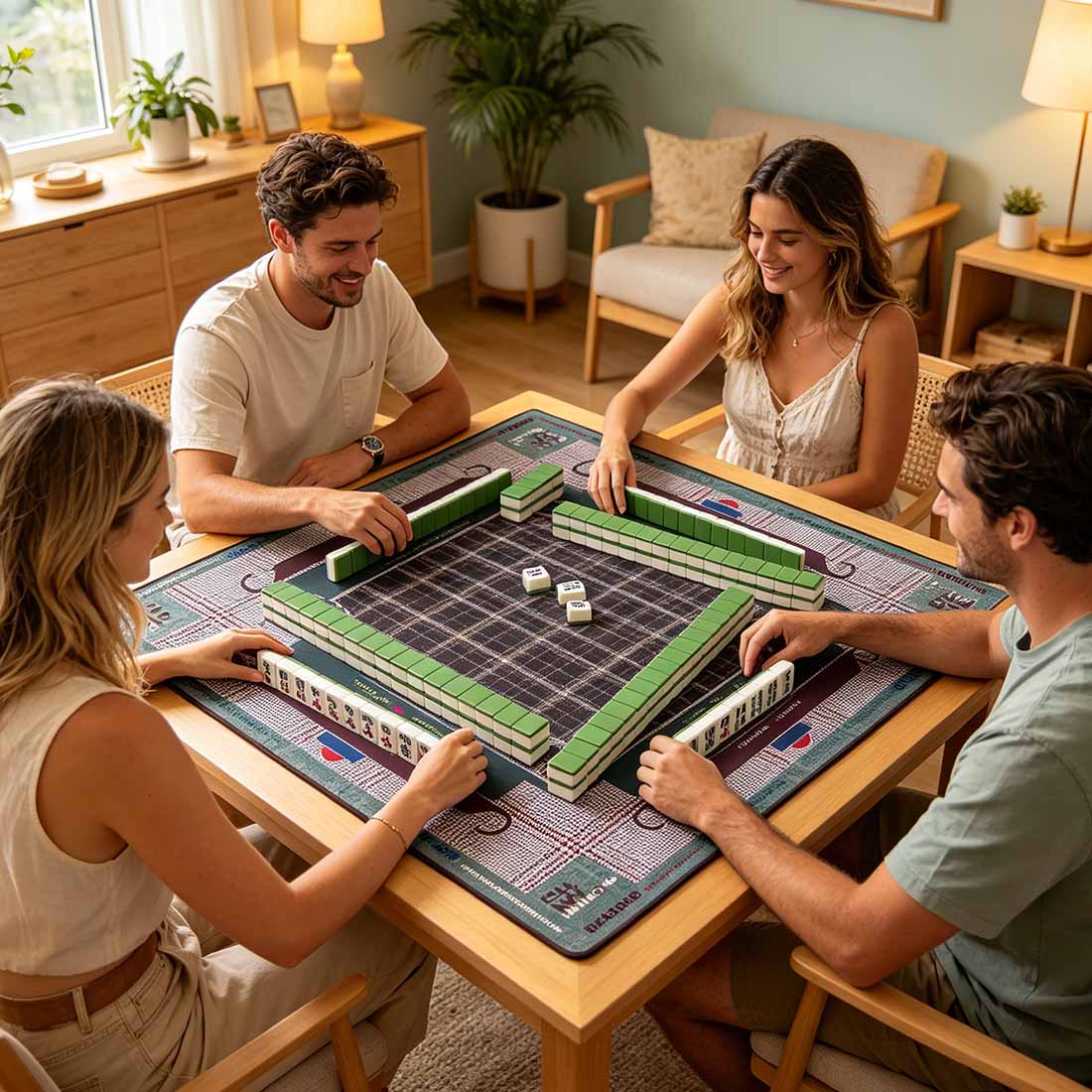 Plaids and Structured Patterns Mahjong Mat Lush Mahjong Mat Neoprene Game Surface Travel Portable Playing