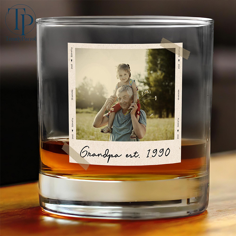 Personalized Photo Dad Est Whiskey Glass Grandpa Gift Dad Glass Gifts For Him Portrait Photo Grandpa Glass New Dad Gifts