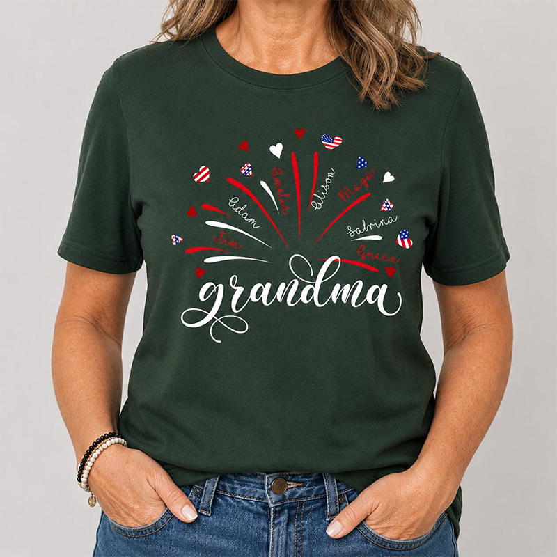 Personalized Firework USA Flag Grandma And Kids Shirt America 250th Shirt For Patriotic Nana Gigi Mimi 4th of July Independence Day Gift
