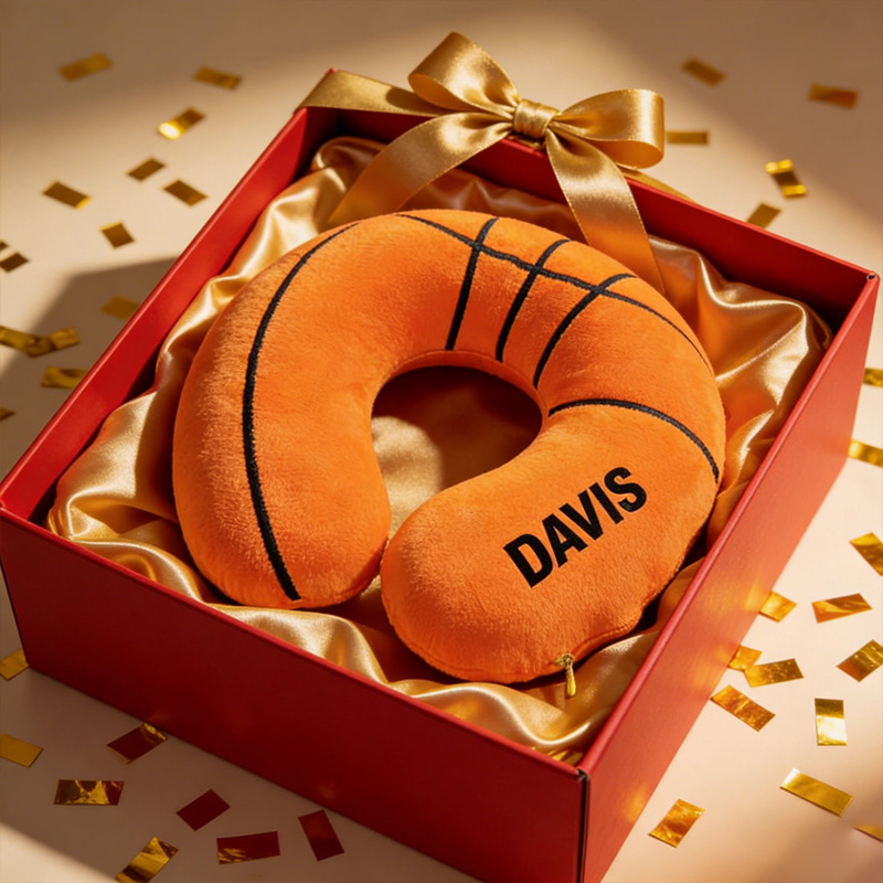 Personalized Basketball U-Shaped Pillow with Custom Name for Sports Fans and Travelers