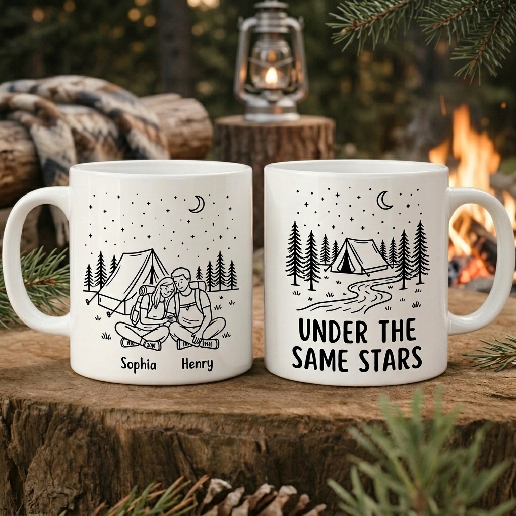 Personalized Under the Same Stars Couple Gift Personalized Enamel Mug Anniversary Camping Gift Custom Outdoor Coffee Cup Partners for Life