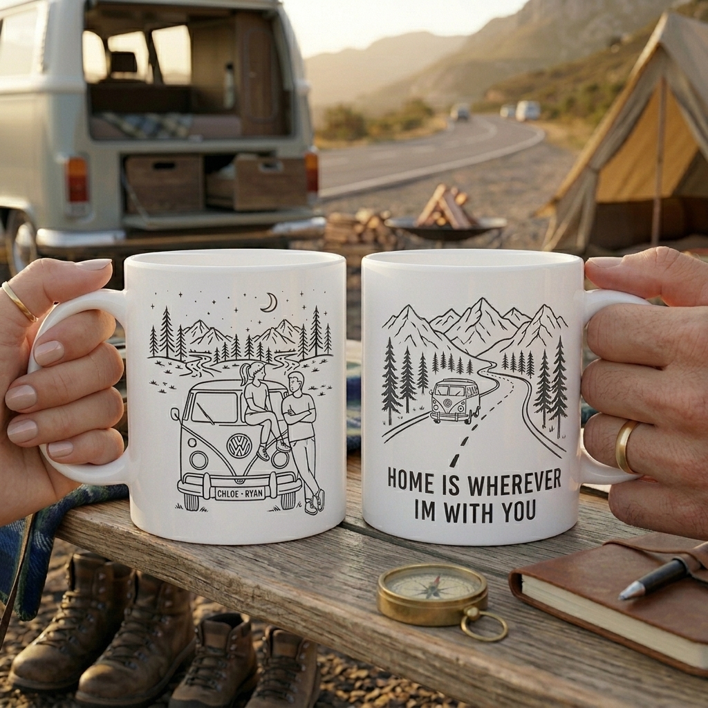 Personalized Home is Wherever I'm with You Mug Couple Gift Personalized Anniversary Camping Gift Custom Outdoor Coffee Cup Partners for Life Newlyweds Gift Wedding Couple Gift