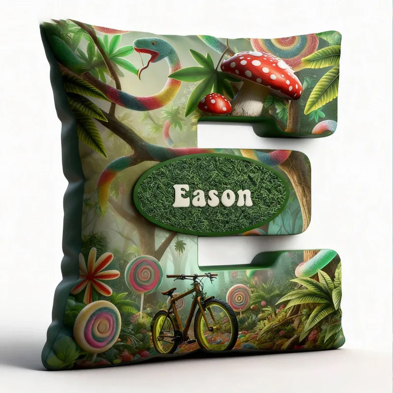 Personalized Forest Bicycle Letter Pillow Custom Name Festive Decor with Bicycle Christmas Gifts for Family Graphic 3D Print Cycling Riding Lovers