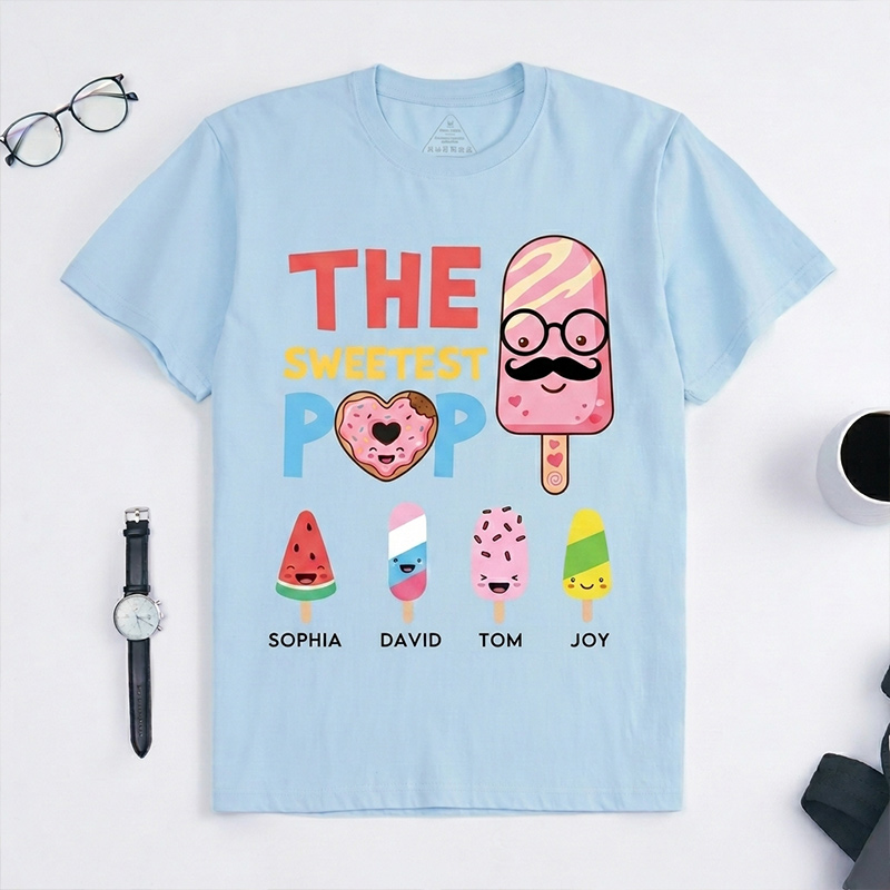 Personalized The Sweetest Pop Shirt Custom Dad T-Shirt with Kids Names Birthday Gift Father's Day Gift For Grandpa Dad