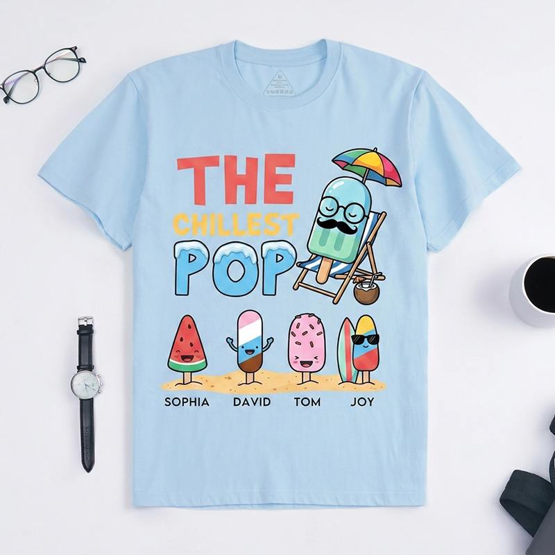 Personalized The Chillest Pop Shirt Custom Dad T-Shirt with Kids Names Birthday Gift Father's Day Gift For Grandpa Dad