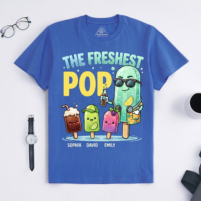 Personalized The Freshest Pop Shirt Custom Papa T-Shirt with Kids Names Birthday Gift Father's Day Gift For Grandpa Dad
