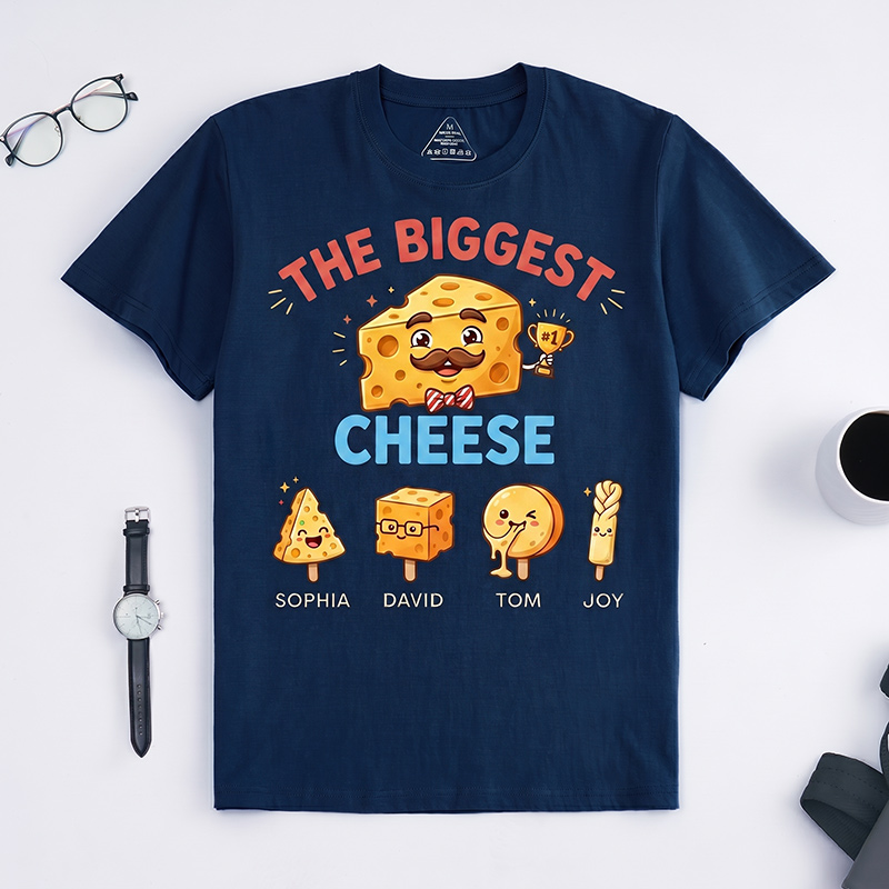 Personalized The Biggest Cheese Shirt Custom Dad T-Shirt with Kids Names Birthday Gift Father's Day Gift For Grandpa Dad
