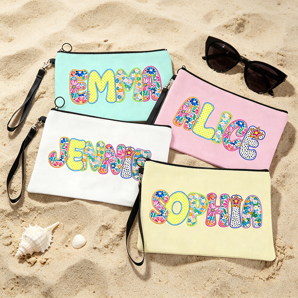 Personalized Artistic Name Makeup Bag Summer Vacation Party Gift for Women