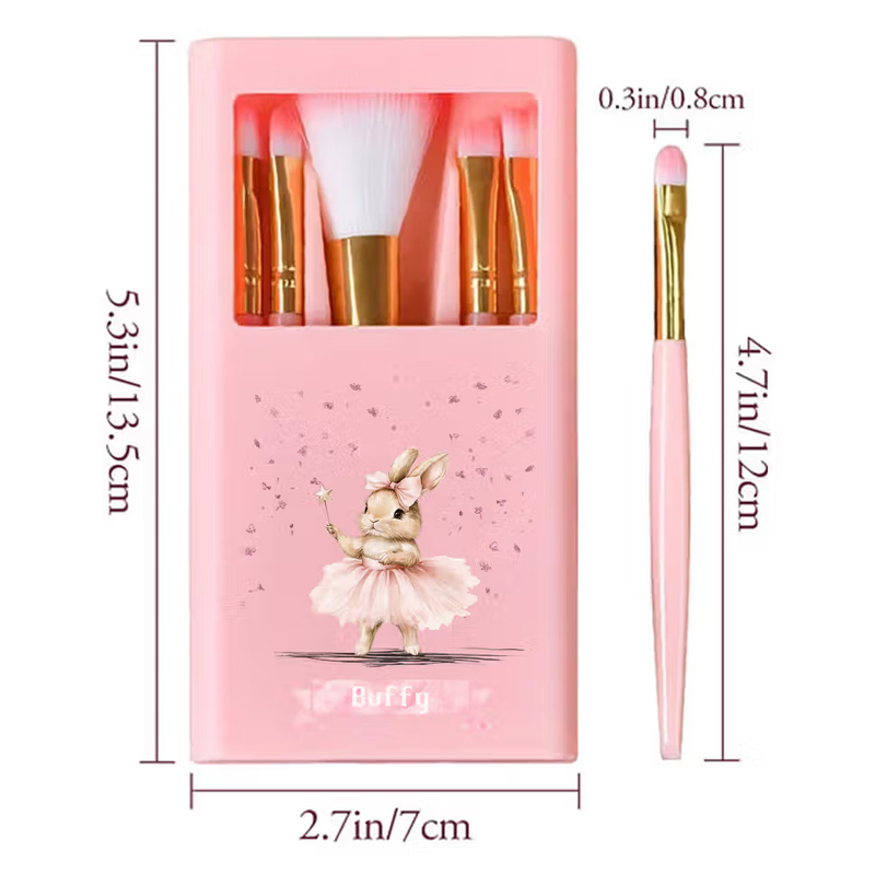 Personalized Ballet Bunny 5 Pcs Makeup Brushes Box Set with Name and Mirror Birthday Dance Competition Gift for Ballet Lovers