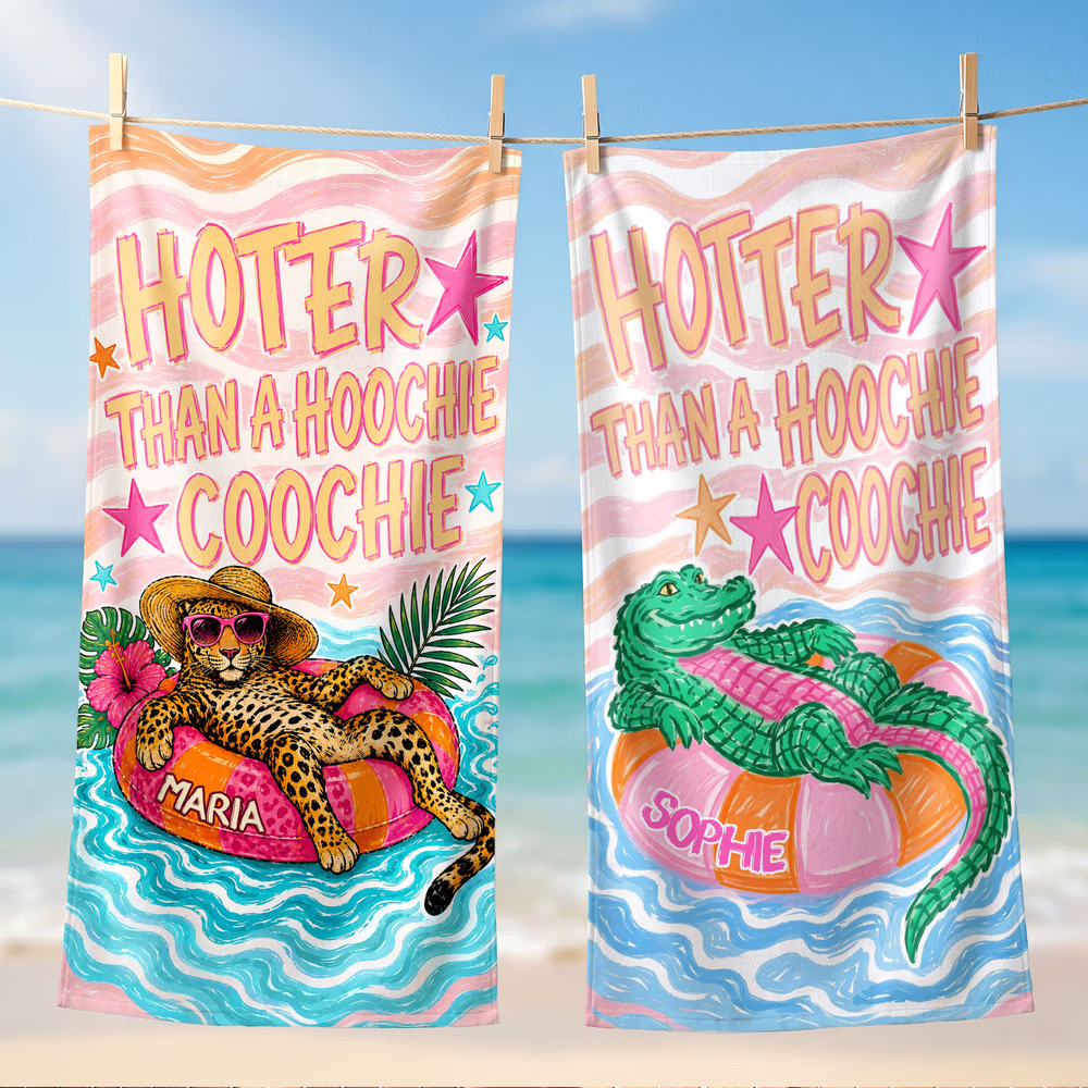 Personalized Cartoon Animals Soft Quick Dry Beach Towel with Name Summer Vacation Birthday Travel Beach Gift for Young Couples Women Besties