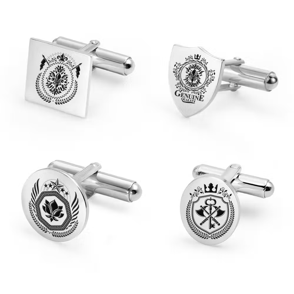 Personalized Family Crest Cufflinks with Engraved Photo Father's Day Birthday Gift for Men
