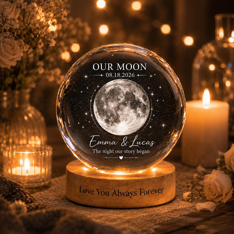 Personalized Our Moon Crystal Ball Night Light Custom Night Sky By Date Gift Wedding Anniversary Gift Gift for Wife Husband Couple Gifts