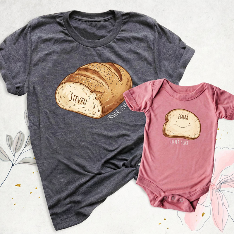 Personalized Daddy and Me Funny Shirt Dad Baby Matching Shirts Bread and Bread Slice T Shirt Fathers Day Dada Mini Outfit Dad Son Shirt Dad Girl Tee
