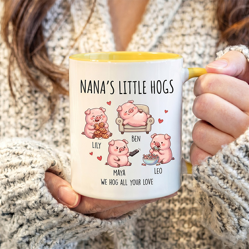 Personalized Nana's Little Hogs Mug Custom Mug with 1-6 Kids Names Gift Birthday For Nana Christmas Gift