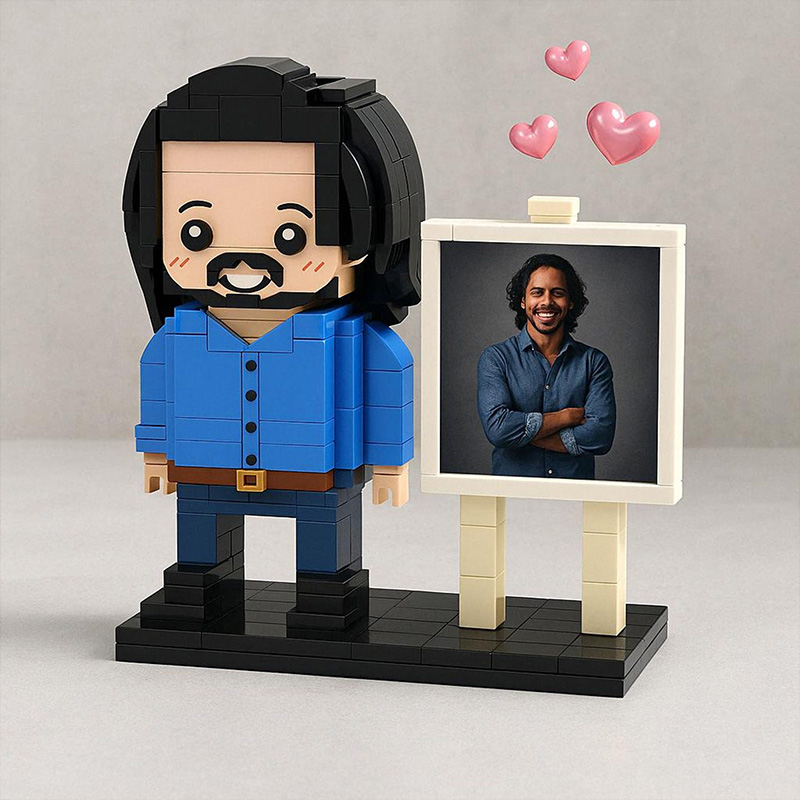 Personalized Brick Figure with Photo Custom Building Block Gift for Couple 2 Person Brick Figures with Easel Frame Personalized Building Block Brick Me Figure Photo Puzzle Toy Keepsake for Couples Friends