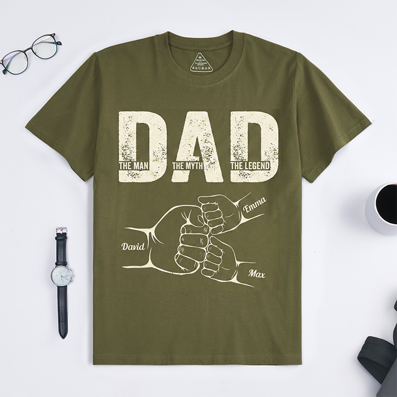Personalized Dad Shirt The Man The Myth The Legend Dad Custom Dad T Shirt with 1-9 Kids Names Birthday Gift