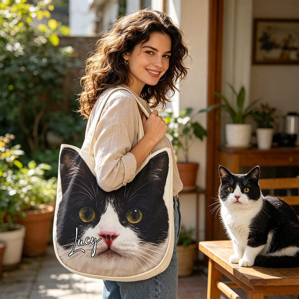 Personalized Pet Tote Bag Pet Head Shaped Canvas Bag Custom Photo Gift for Pet Lovers