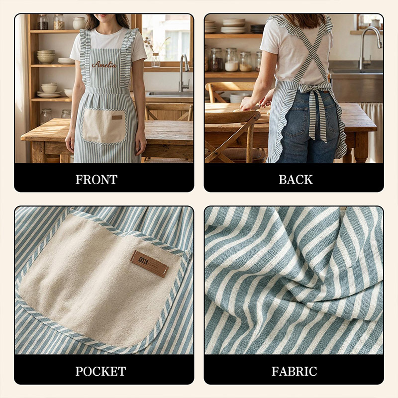 Personalized Striped Apron with Pockets Embroidered Baking Kitchenwear Baking Apron with Name Baking Lover Gift