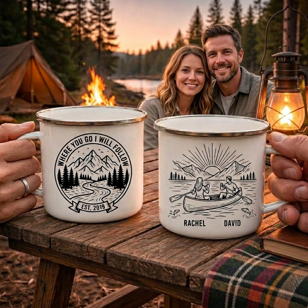 Personalized Where You Go I Will Follow Enamel Mug Custom Couple Hiking Travel Cup Anniversary Wedding Gift For Husband Wife