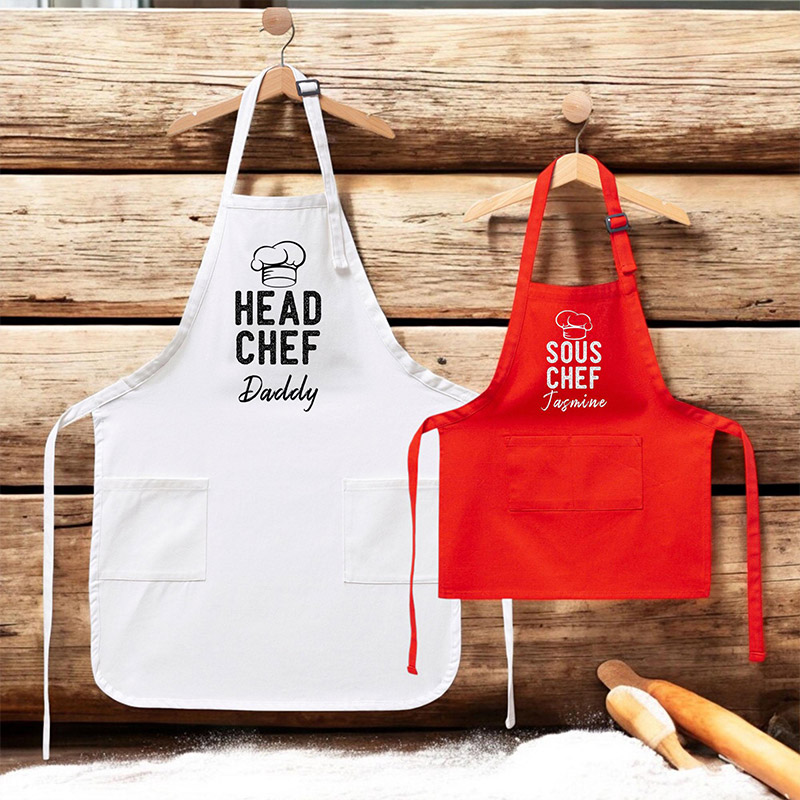 Personalized Dad and Child Cooking Aprons Matching Chef Aprons with Names Custom Family Chef Apron Set Kitchen Apron Gift