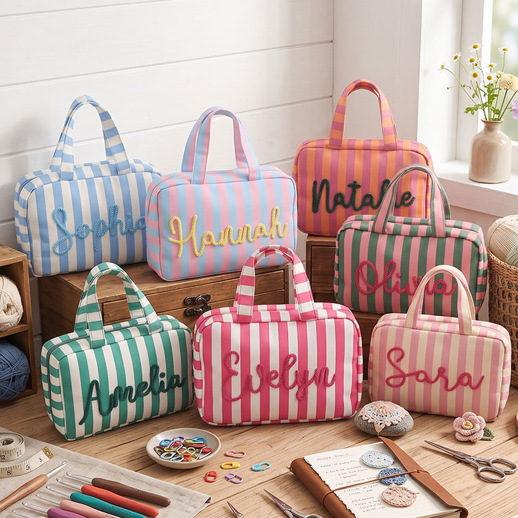 Personalized 3D Chenille Name Crochet Tool Storage Bag Custom Expandable Hanging