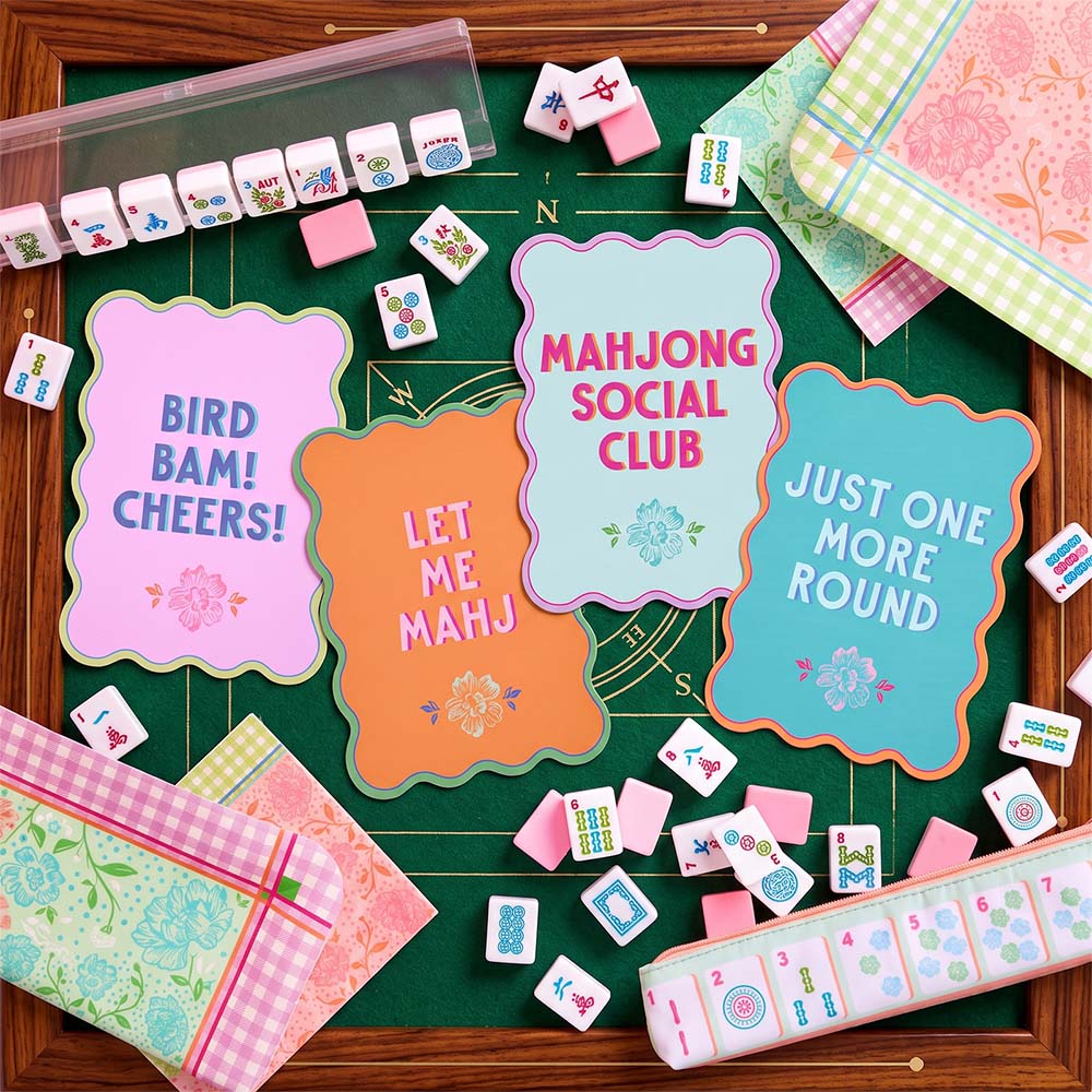 Mahjong Shuffler Cards Set of 4 PVC Cards Mahjong Accessories Game Night Girls Night Pink Green Orange Blue Floral