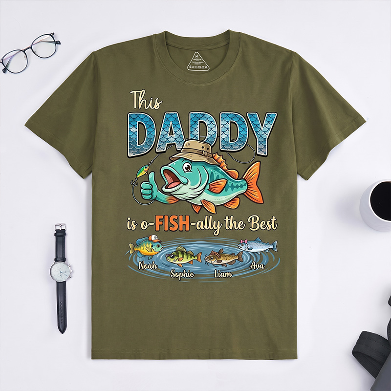 Personalized This Daddy Is o-FISH-ally the Best Shirt Custom Dad T Shirt with 1-8 Kids Names Dad Birthday Gift for Him