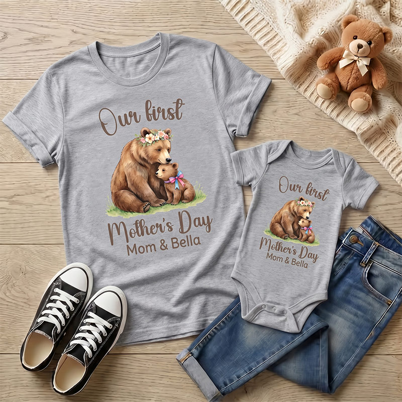 Personalized Our First Mother's Day Shirt Mommy and Me Funny Shirt Mom Baby Matching Shirts New Mom Gift