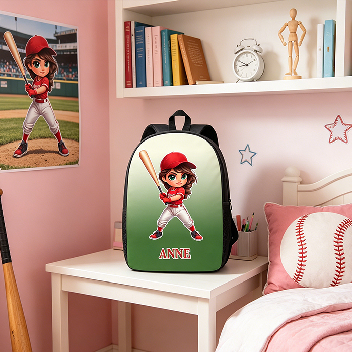 Personalized Cartoon Baseball Character Name Gradient Backpack Back To School Gift for Gym Fitness Baseball Lover