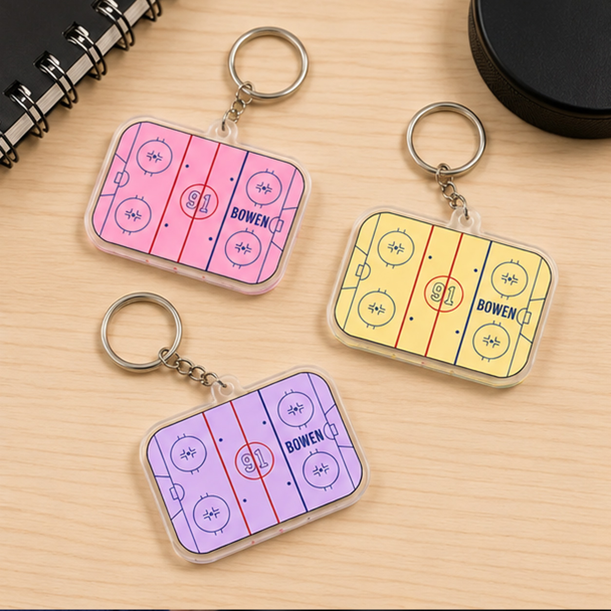 Personalized Ice Hockey Rink Keychain – Custom Name & Jersey Number Gift for Hockey Players and Fans