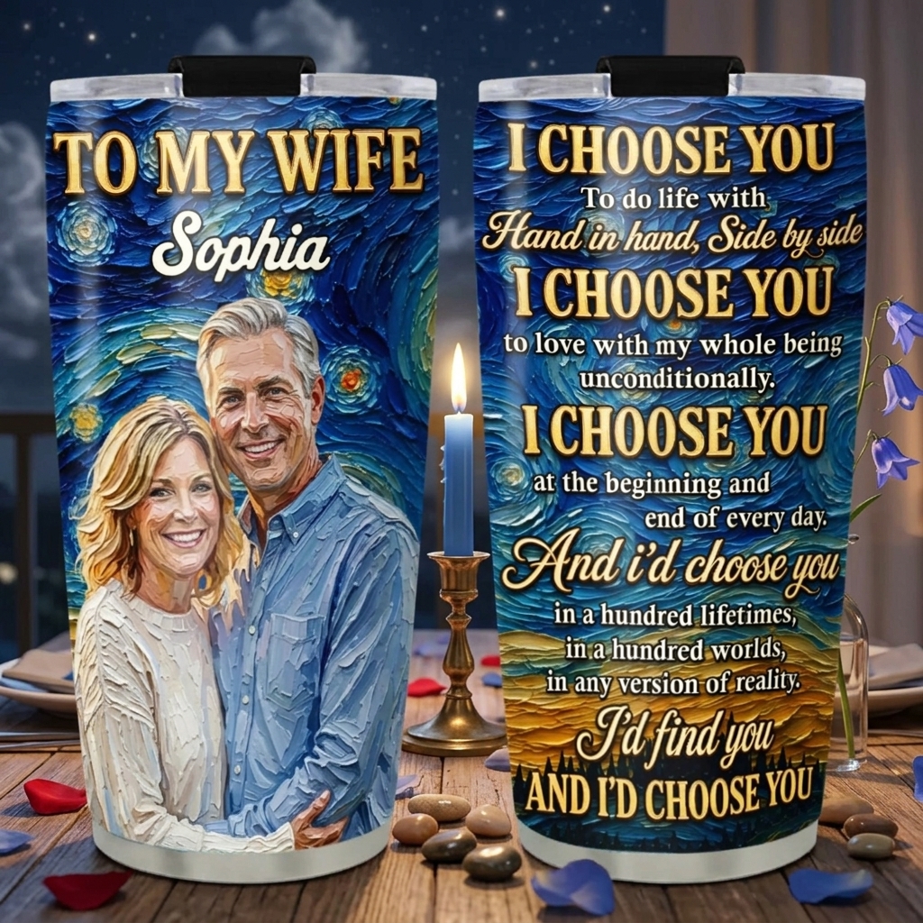Personalized Custom Photo Tumbler Gift for Wife Couple Photo Gift Idea Anniversary Gift for Wife from Husband Oil Painting Style Tumbler with Photo and Name